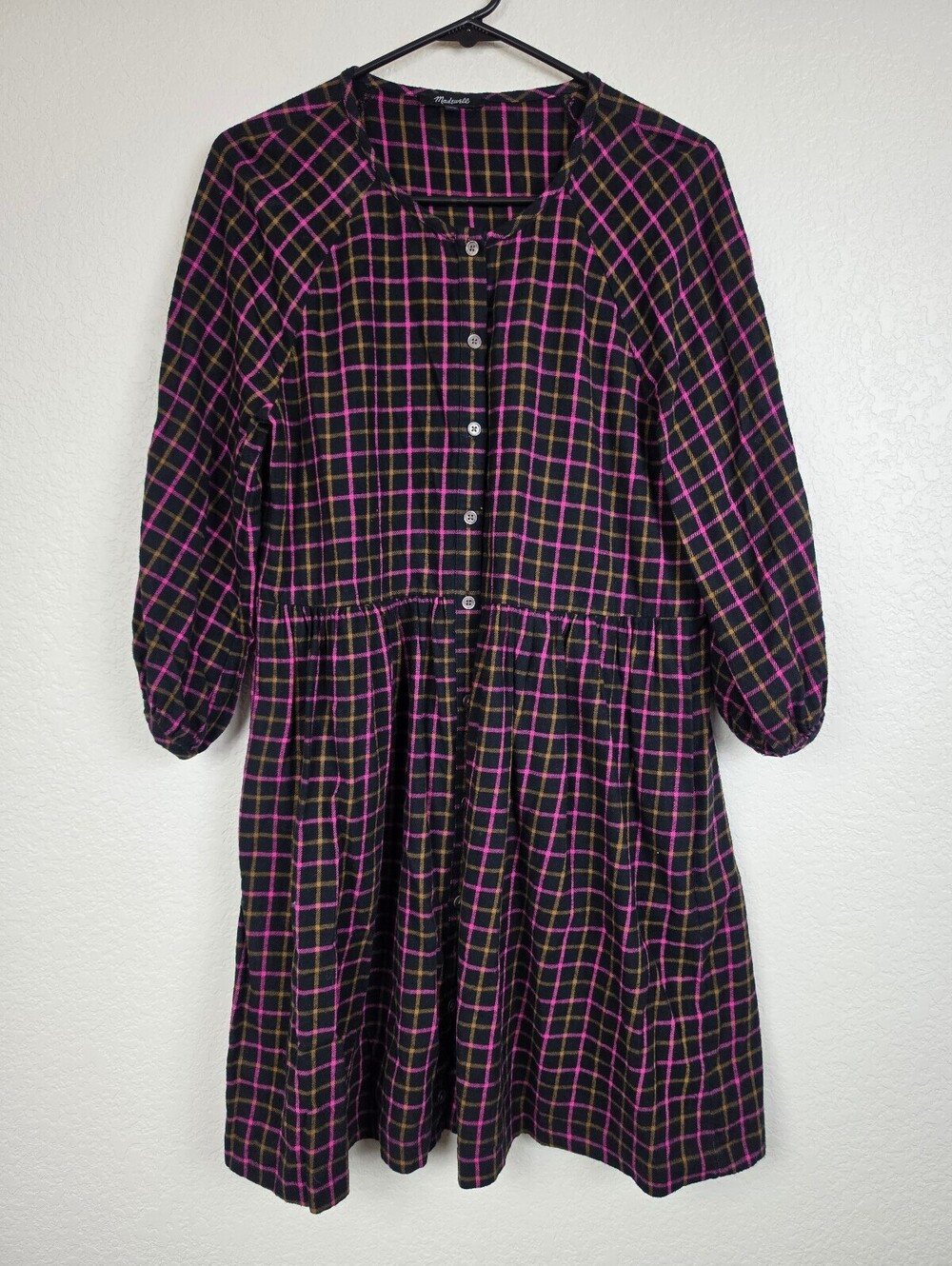 Madewell Black Plaid Button Front Dress Size 2